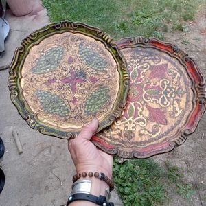 Florentine round Italian platters tray pair